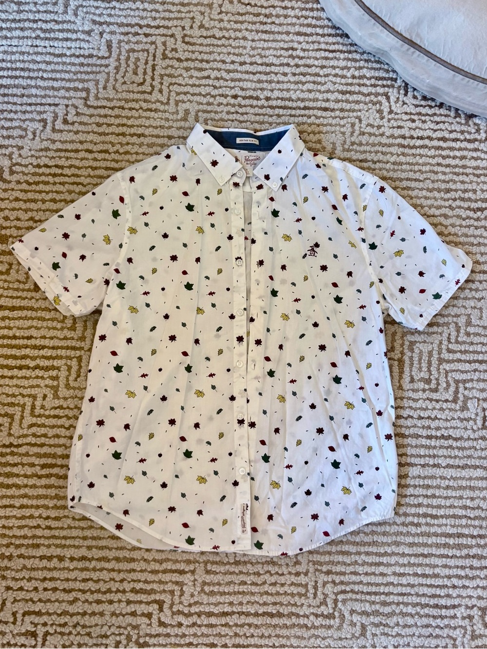 Men's Original Penguin Short-Sleeve Button-Up Shirt Leaf Print